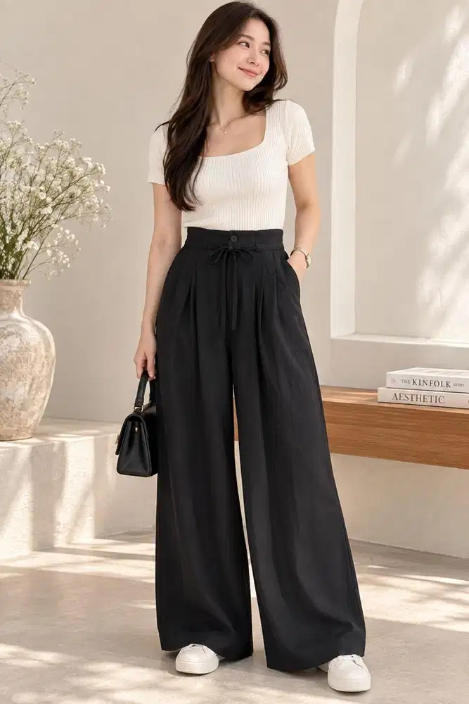 Celana panjang kulot hitam fashion wanita