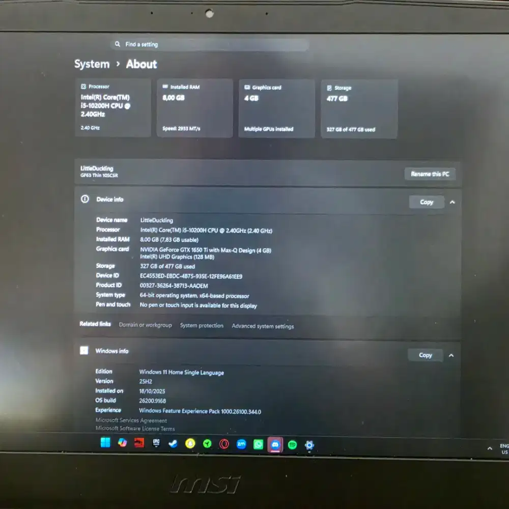 Laptop Gaming MS-16R4 core i5 gen 10th