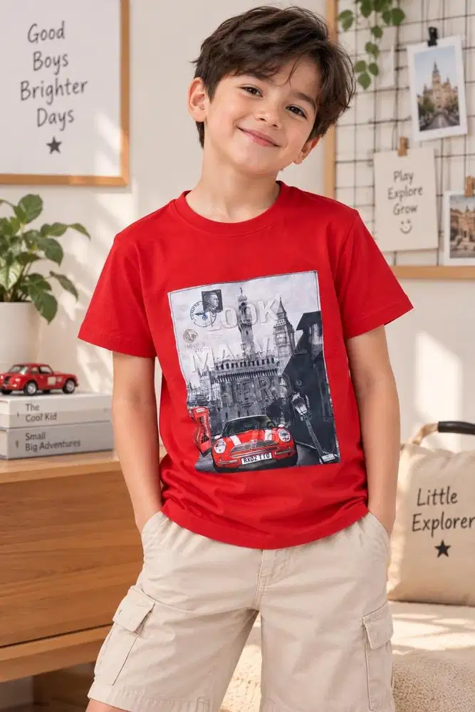 Atasan Baju kaos tshirt london red anak laki laki fashion kekinian