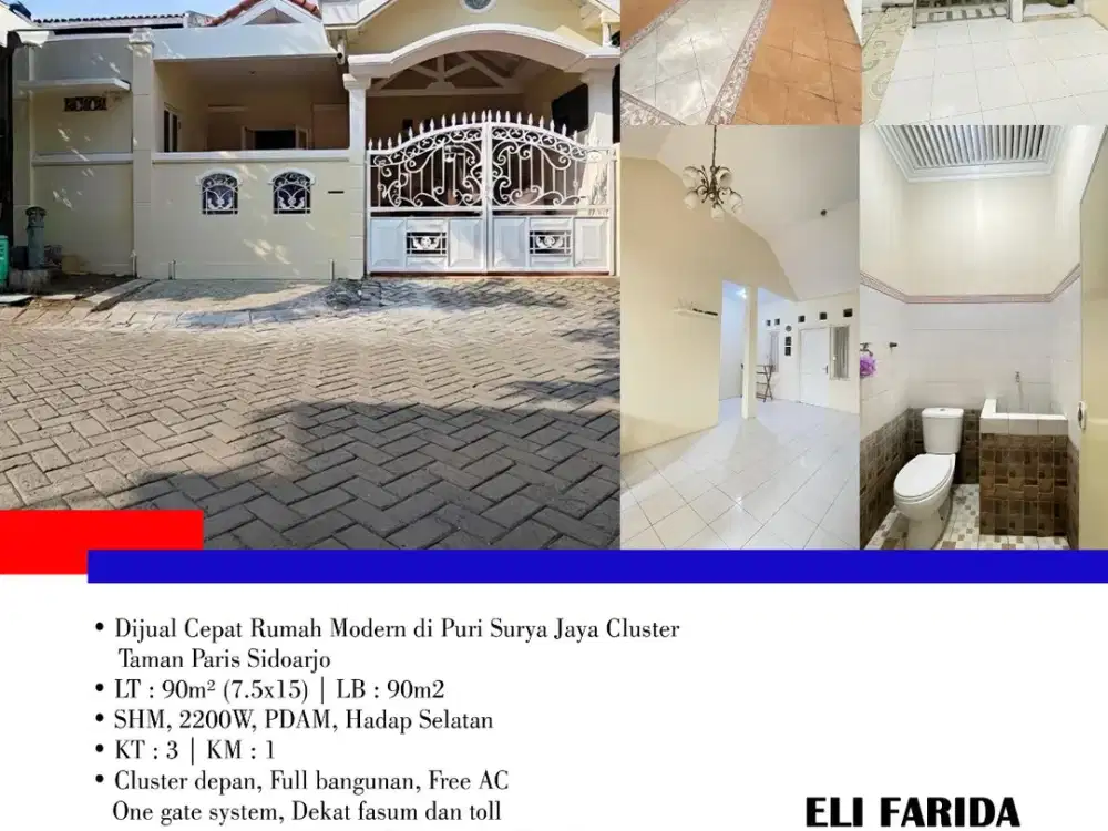 Dijual Cepat Rumah Modern di Puri Surya Jaya Cluster Taman Paris Sidoarjo