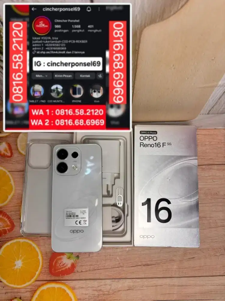 JUAL HP likenew OPPO RENO 16F 5G 8/256 open box aja buat review