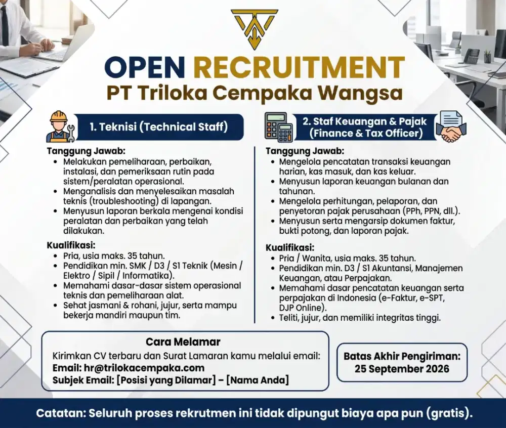 OPEN RECRUITMENT PT TRILOKA CEMPAKA WANGSA