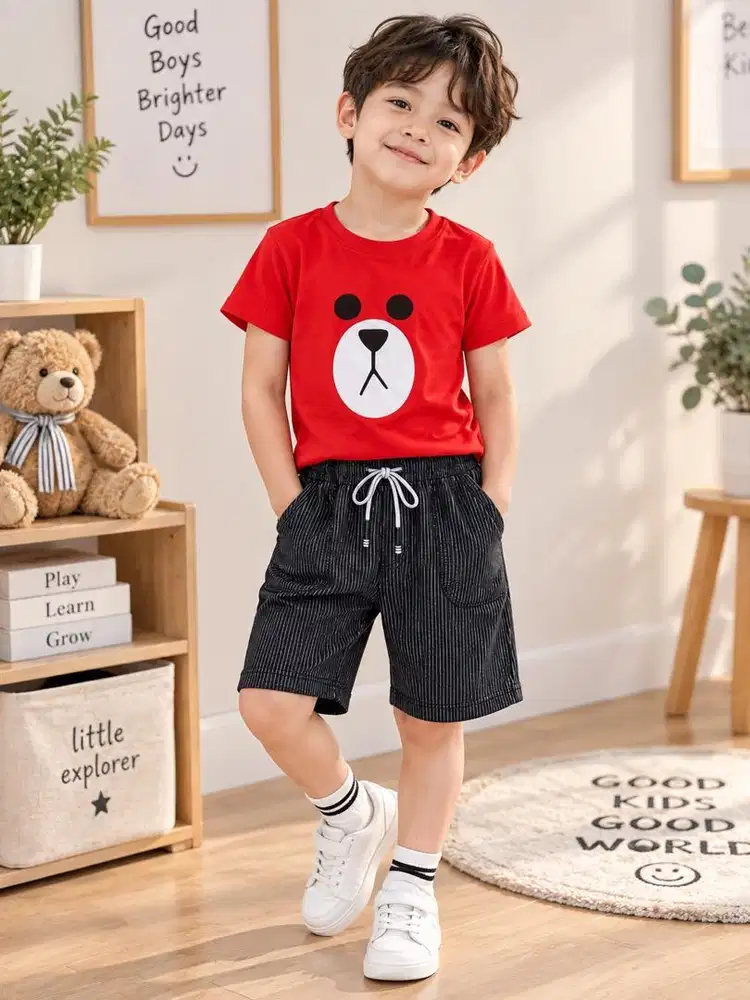 Setelan baju kaos tshirt atasan celana pendek anak laki laki