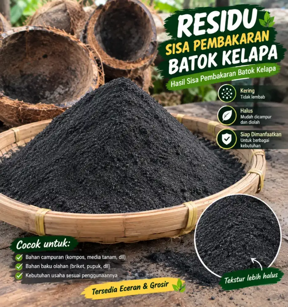 Jual residu pembakaran batok kelapa