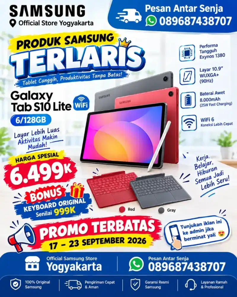 SAMSUNG TAB S10LITE WIFI 6/128 FREE KEYBOARD ORIGINAL GARANSI RESMI