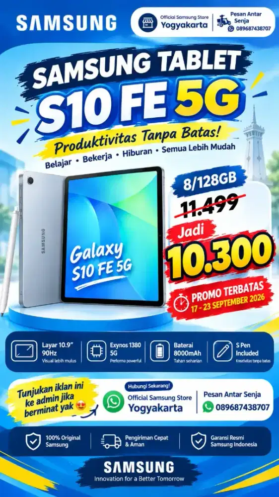 NEW SAMSUNG TAB S10FE 5G 8/128GB GARANSI RESMI SEIN