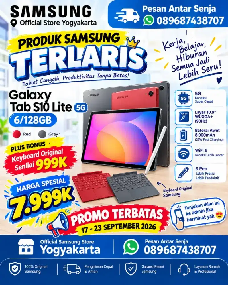 NEW SAMSUNG GALAXT TAB S10LITE 5G 6/128 FREE KEYBOARD ORIGINAL