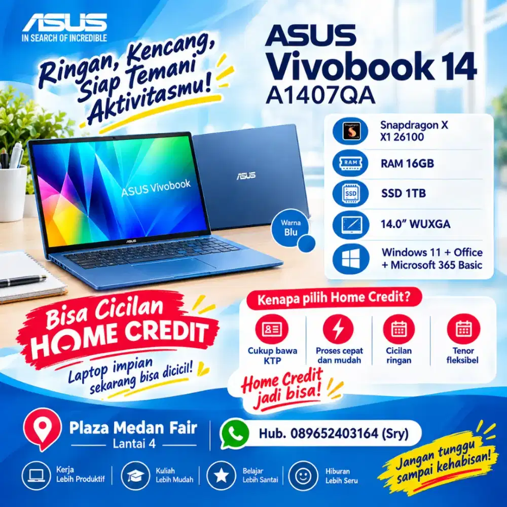 Kredit Laptop Asus Vivobook 14 Ram 16 SSD 1TB | Cicilan 0% Tanpa DP!