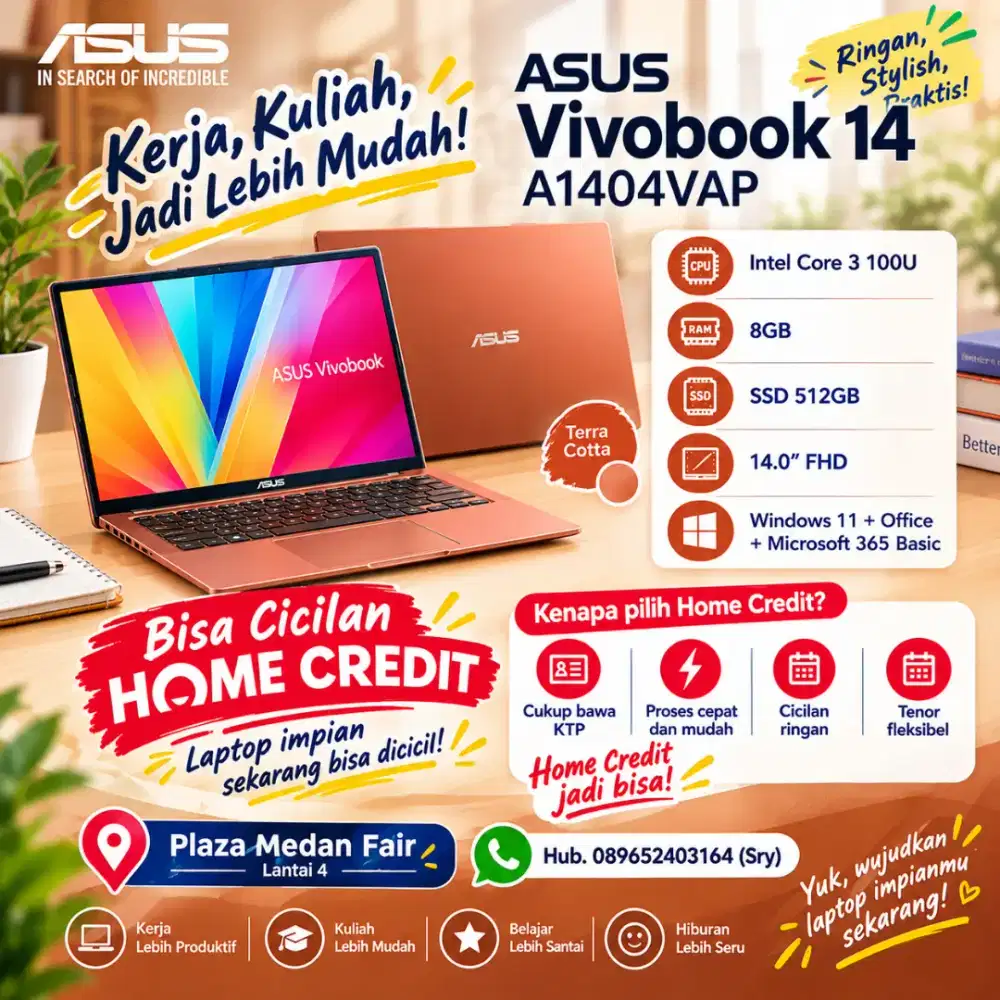Promo Kredit Asus Vivobook 14 Core i3 Ram 8 512GB | Home Credit!