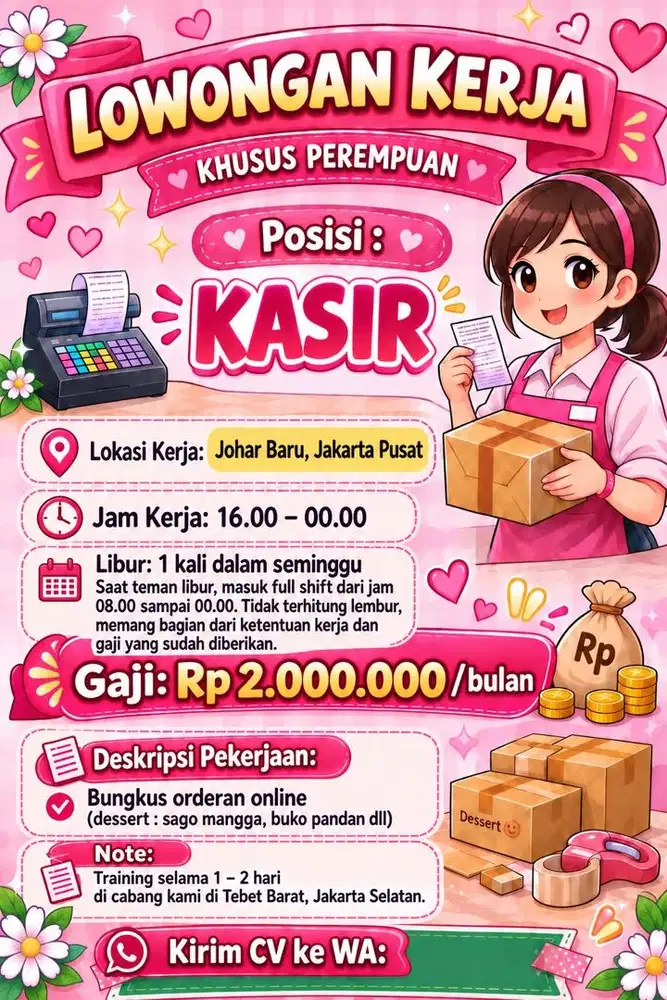 Lowongan kerja kasir khusus wanita