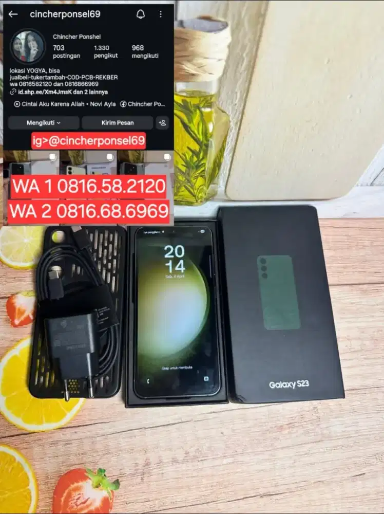 Jual hp Samsung s23 8/256 likenew istimewa free adaptor n case