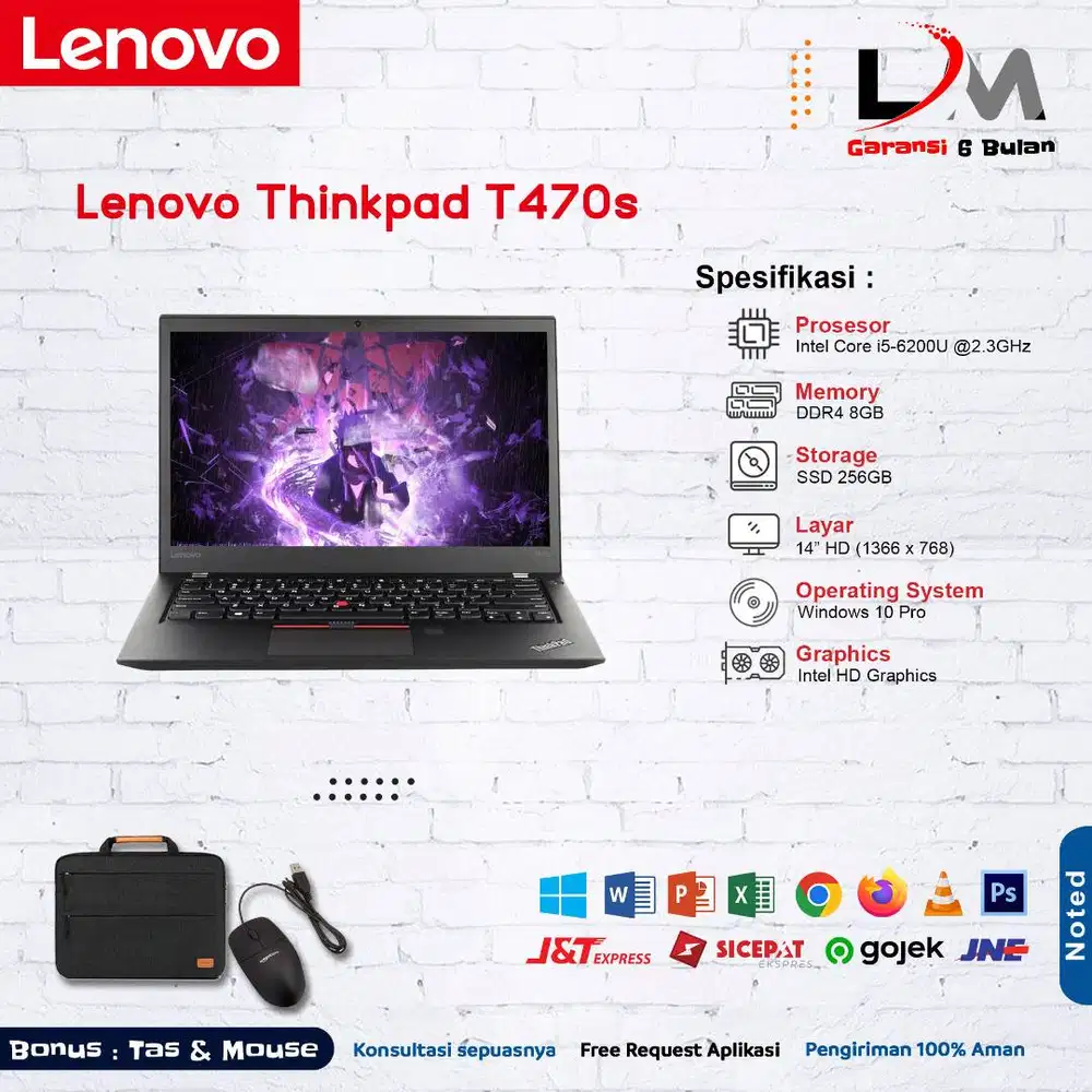 Lenovo Thinkpad T470s i5 Gen 6 Ram 4GB Ssd 256GB 14 Win 10 Bergaransi