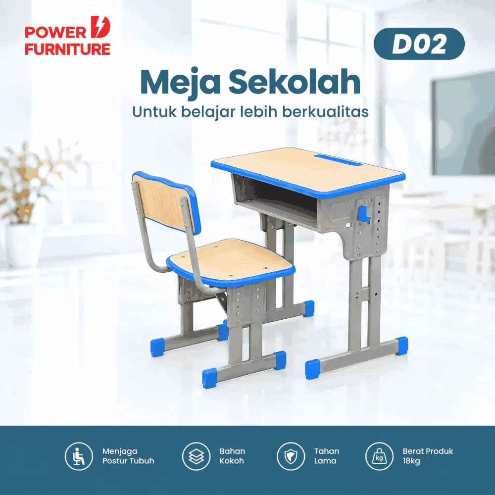 Meja Kursi Sekolah D02 - Bangku Sekolah Besi Kuat & Tahan Lama
