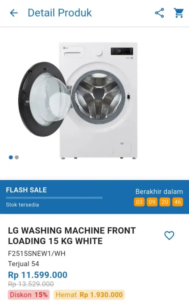 CICILAN LG WASHING MACHINE FRONT LOADING 15 KG