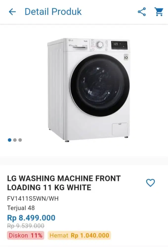 CICILAN LG WASHING MACHINE FRONT LOADING 11 KG