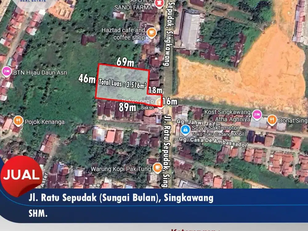 Tanah pinggir jalan ratu sepudak, singkawang