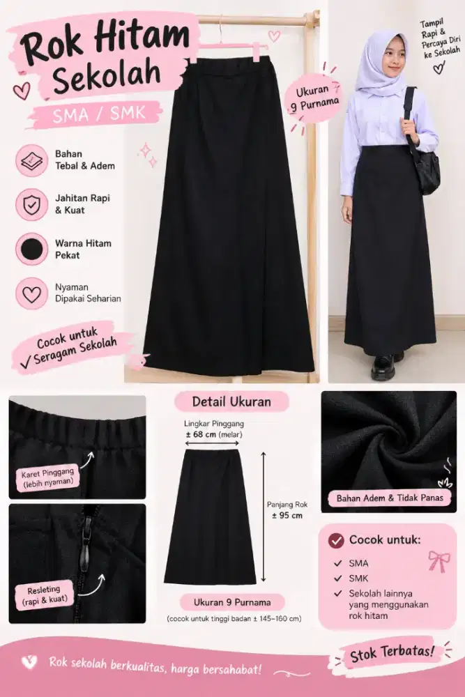 rok sekolah warna hitam
