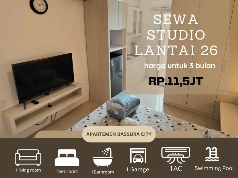 Sewa studio full furnish mewah samping mall apartemen bassura city
