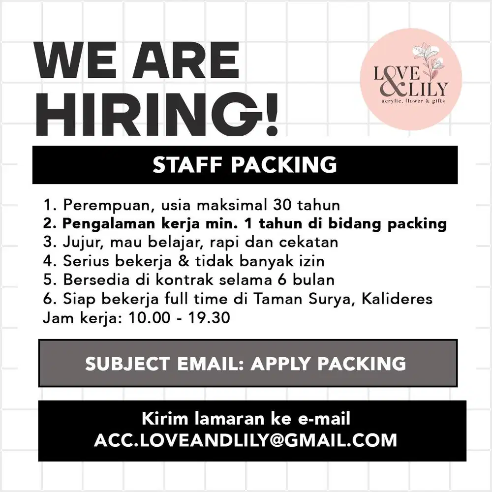 LOWONGAN PACKING STAFF ONLINE SHOP OLSHOP PICKER PACKER