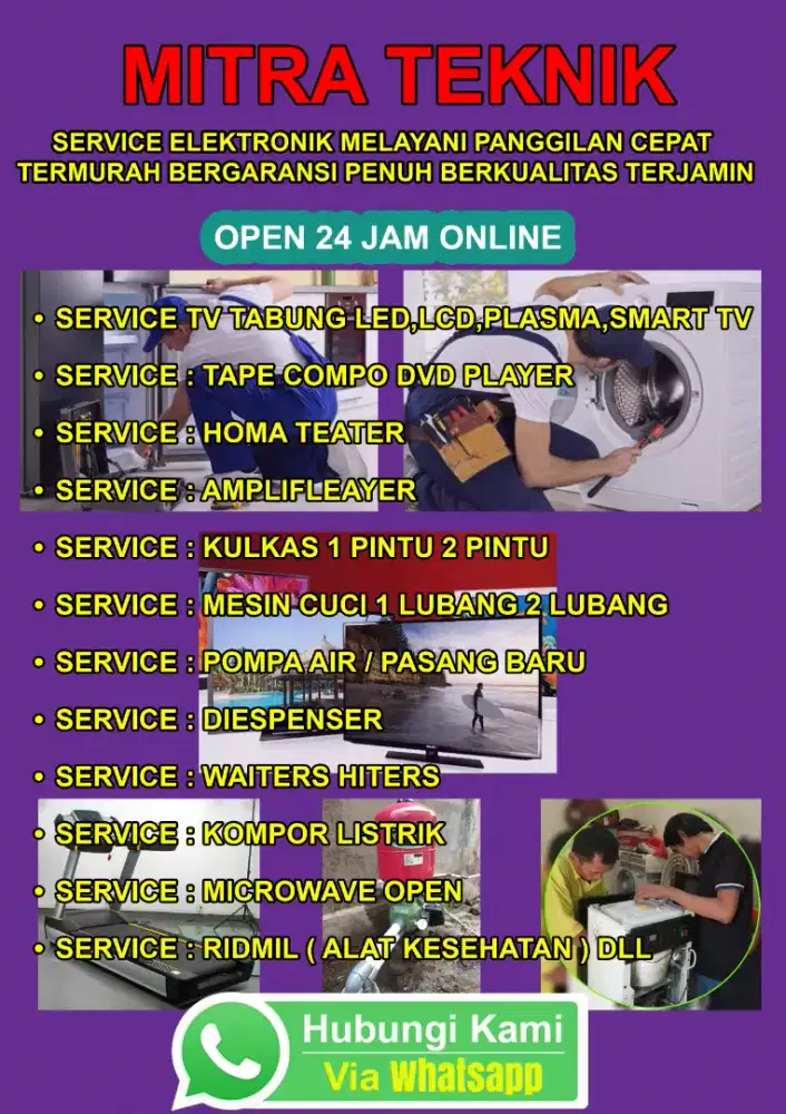 SERVICE TV LED, LCD, TEP DVD, MESIN CUCI, POMPA AIR DAN PASANG BARU
