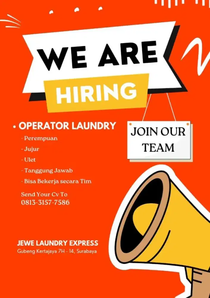 Dicari Pegawai Laundry butuh Urgent