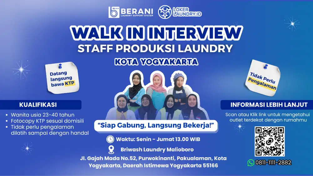 LOWONGAN KERJA PRODUKSI LAUNDRY - INTERVIEW DITEMPAT