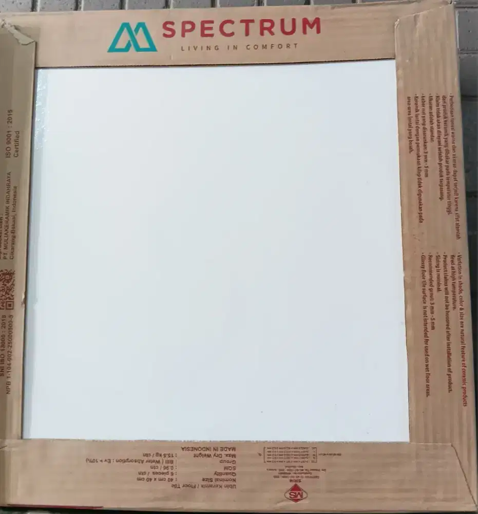 JUAL KERAMIK MULIA SPECTRUM 40X40 PUTIH POLOS - 100 % KW 1