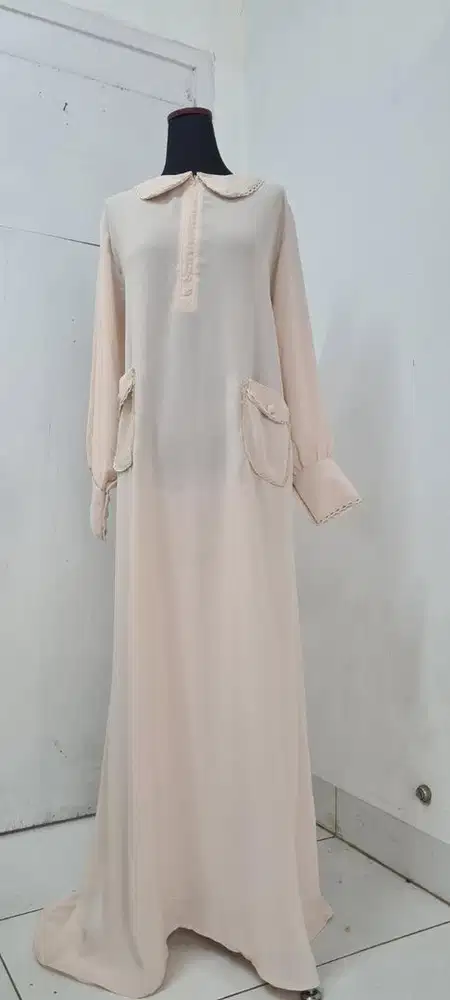 Dress cream aesthetic, gamis lucu, gamis murah, dress muslim