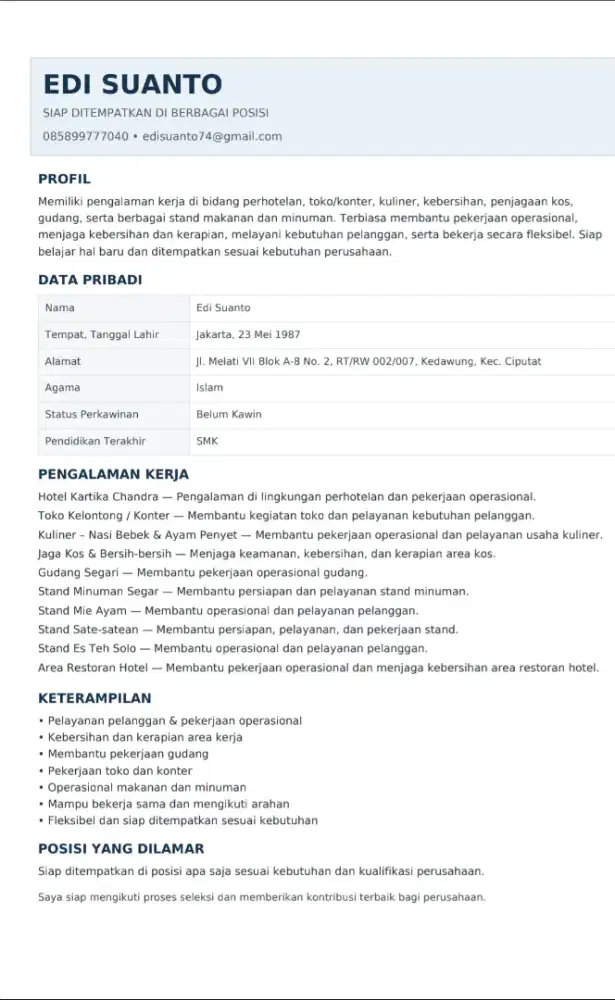 saya mencari kerjaan apa saja yv penting halal