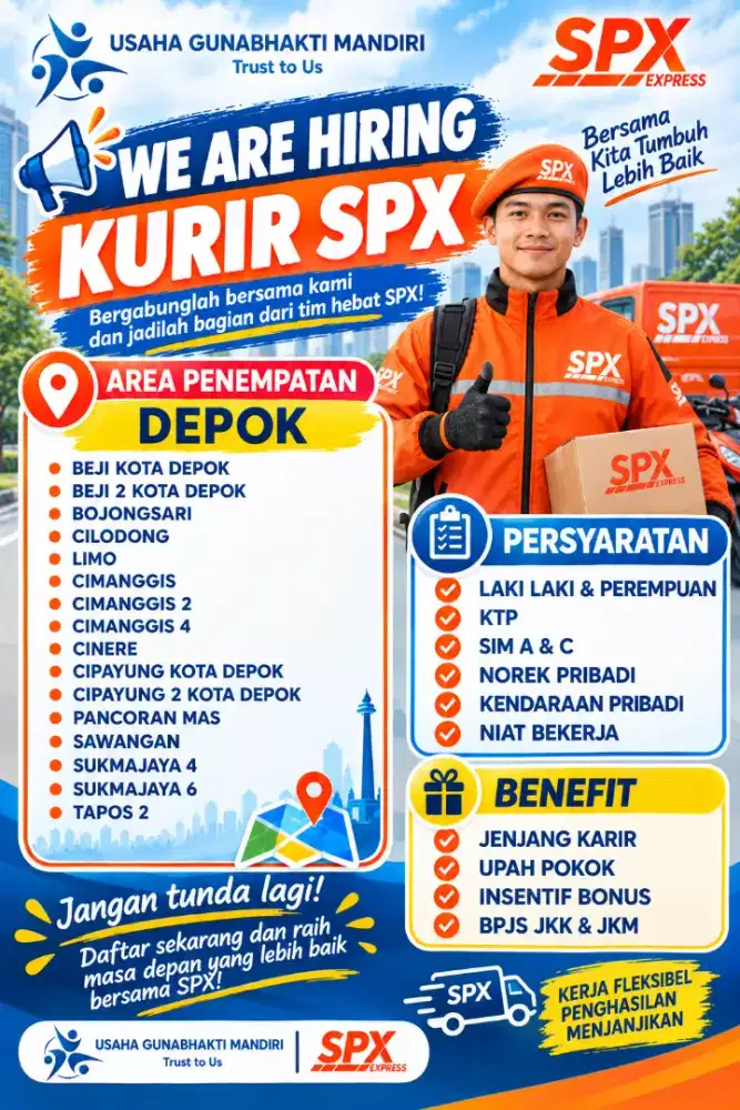 DIBUTUHKAN KURIR SPX AREA ALL DEPOK