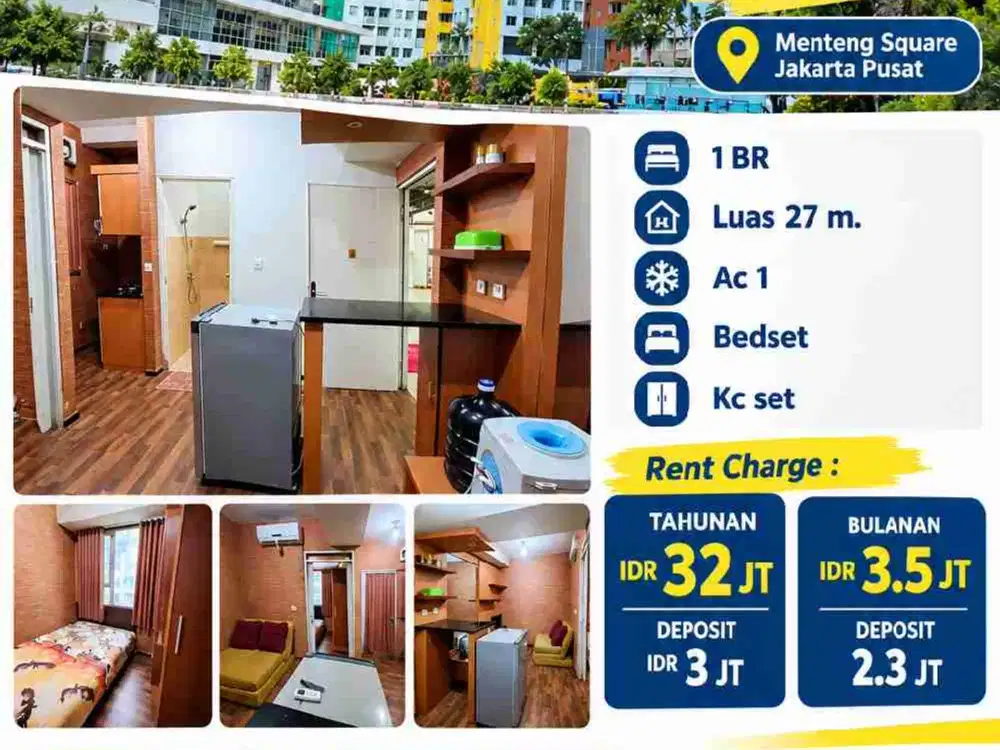 Apartemen Menteng Square terdekat Rscm Salemba disewakan tahunan 1 BR furnished