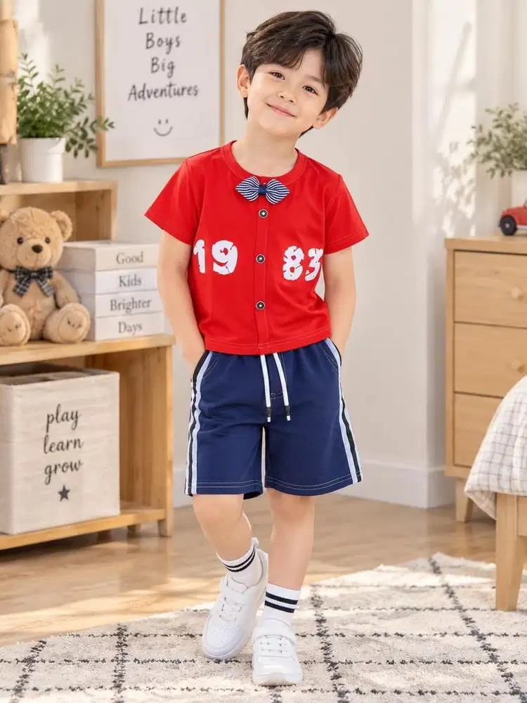 Setelan baju atasan kaos tshirt anak laki laki dasi kupu kupu