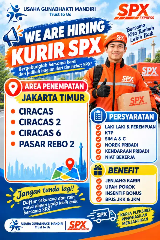 DIBUTUHKAN KURIR SPX AREA CIRACAS & PASAR REBO JAKARTA TIMUR
