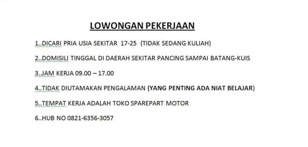 Lowongan kerja untuk pria