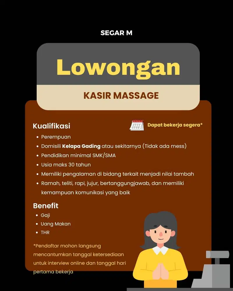 Lowongan Kasir - Kelapa Gading