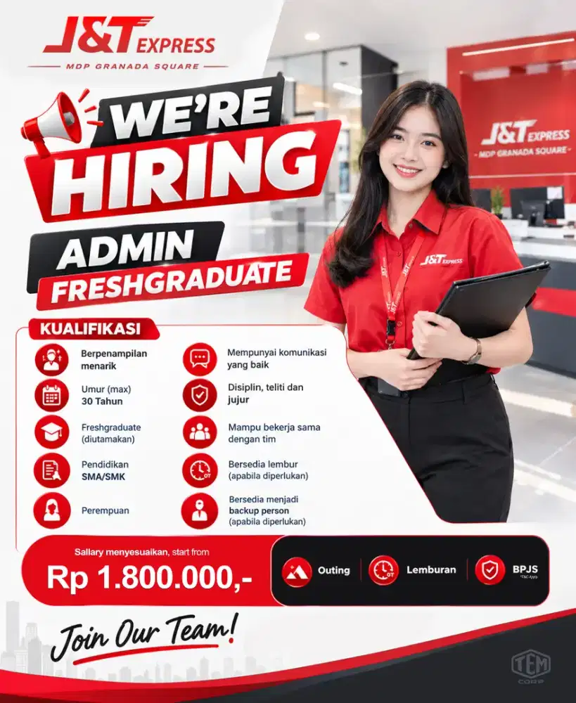 We're hiring ADMIN FRESHGRADUATE