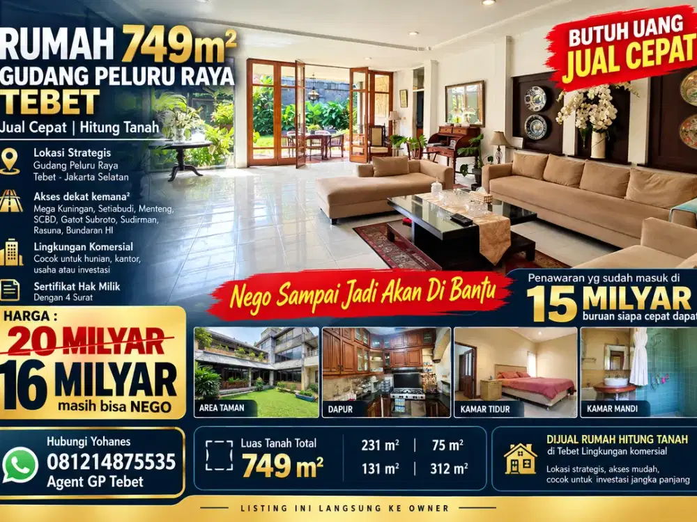 Rumah Gudang Peluru Tebet LT 749 m² Hitung Tanah