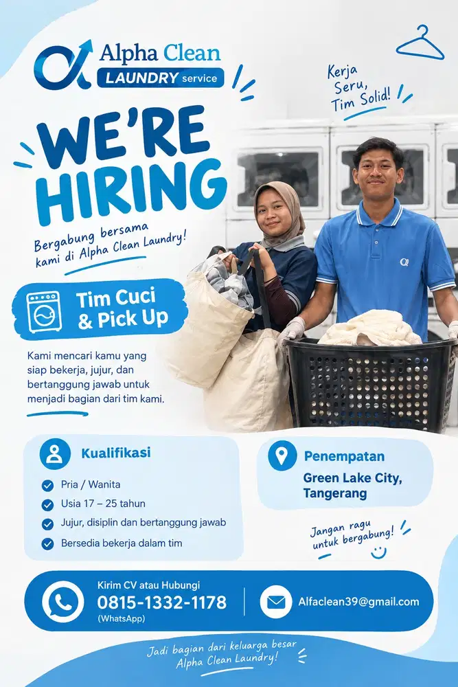 Pick up delivery laundry, kasir, cuci