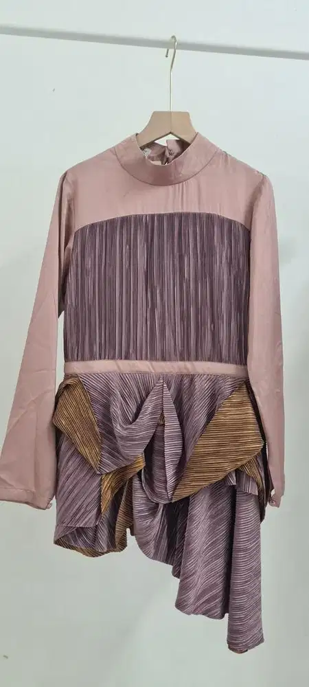 Limited edition set atasan dan rok plits lidi brown premium