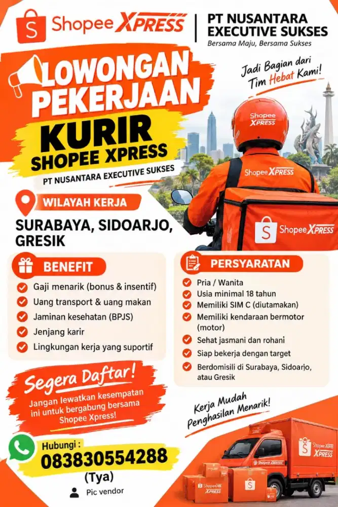 LOKER KURIR ALL AREA JAWA TIMUR penempatan bisa pilih sesuai domisili