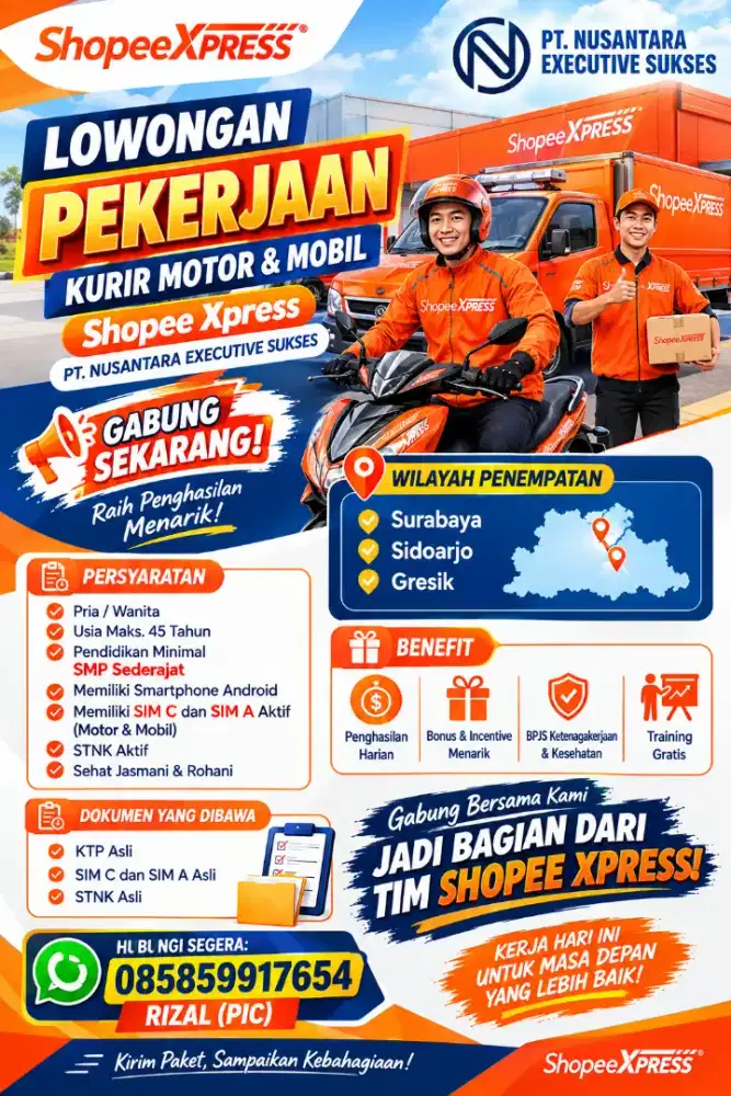 LOKER KURIR ALL AREA JAWA TIMUR penempatan bisa pilih sesuai domisili