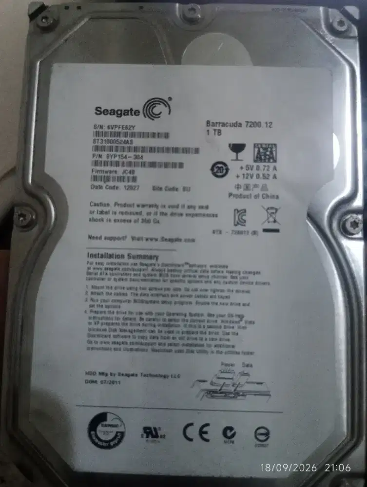 Seagate Barracuda 1TB SATA 3 7200RPM ST31000524AS HDD Internal