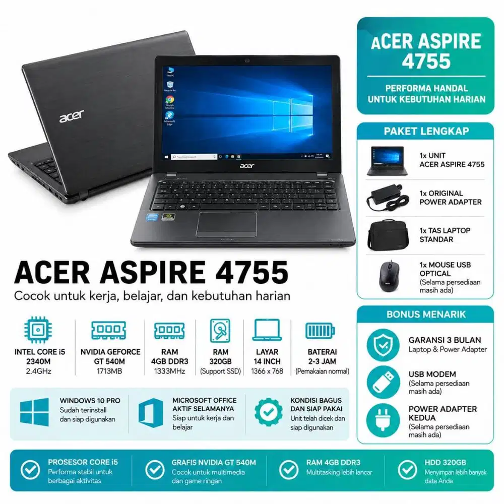 Acer Aspire 4755 | Core i5 | NVIDIA GT 540M | RAM 4GB | HDD 320GB