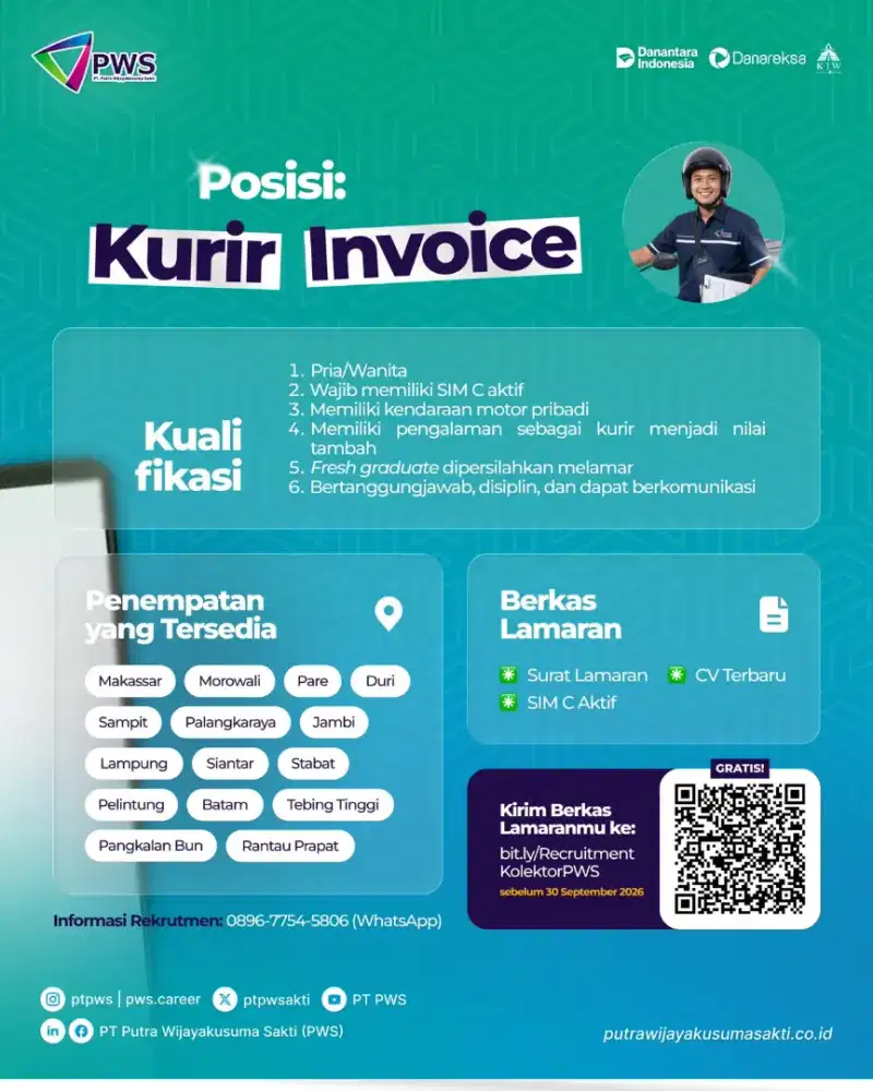 Butuh Kurir Invoice penempatan di Perusahaan Gas Siantar