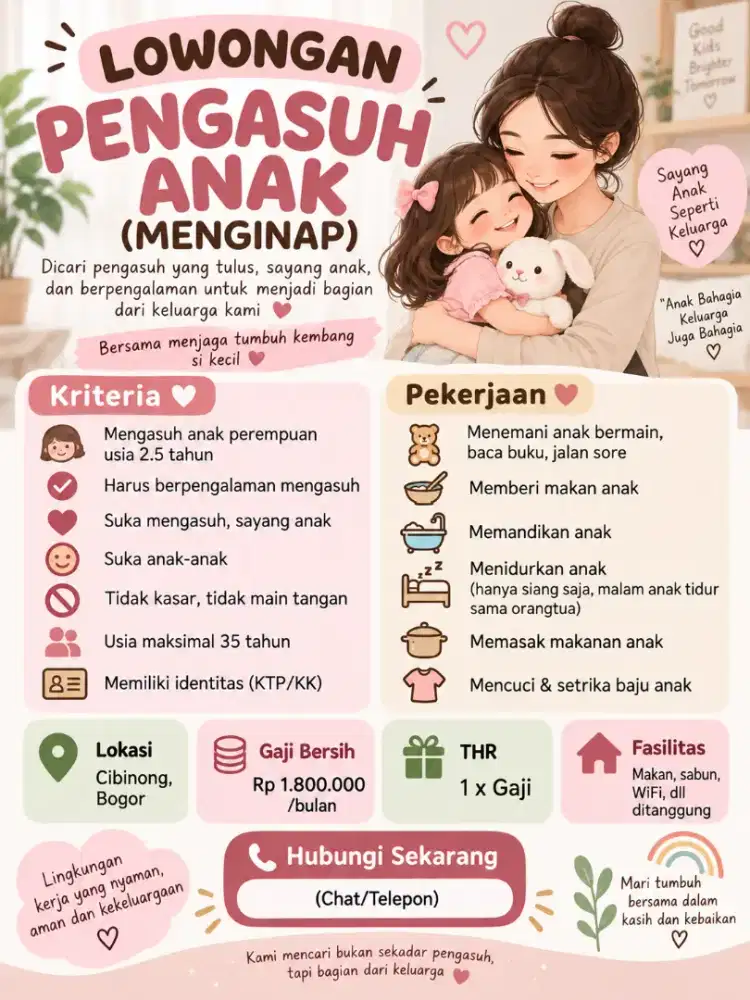 LOWONGAN KERJA PENGASUH ANAK (MENGINAP)