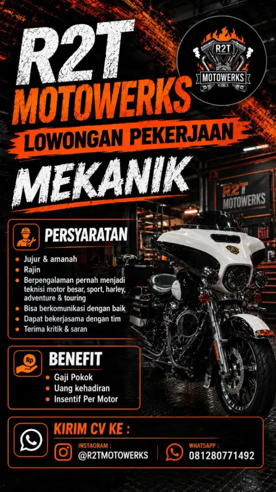 Dicari mekanik motor besar, harley, sport