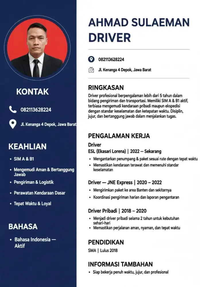 Melamar pekerjaan sebagai driever kantor/pribadi