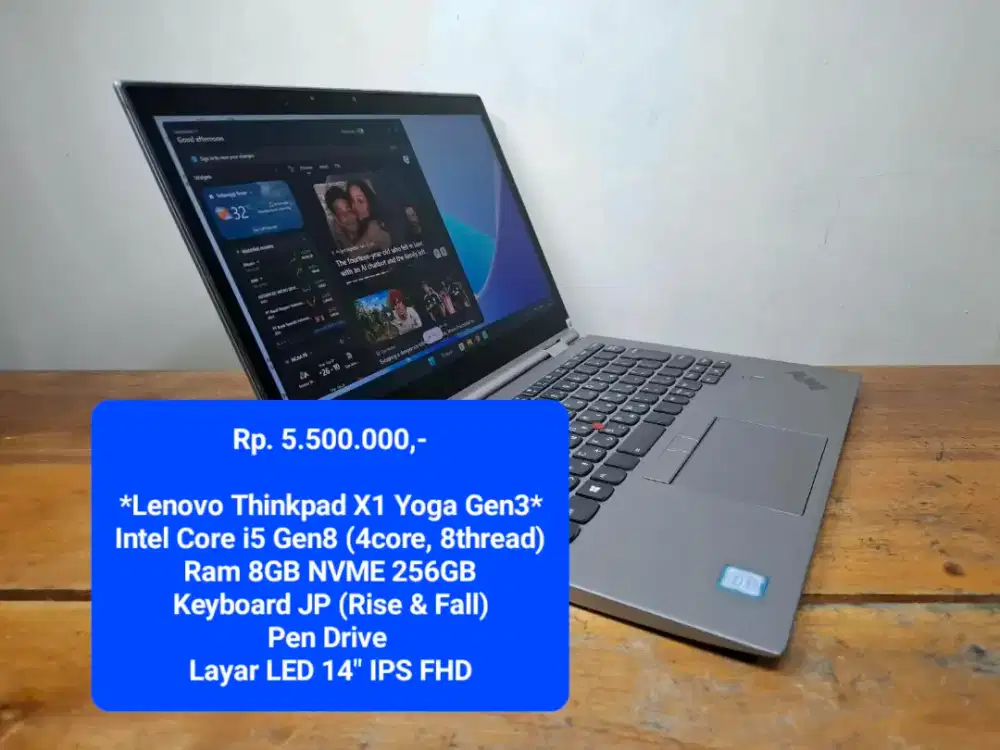 Lenovo Thinkpad X1 Yoga Gen3 Core I5 Gen8 Ram 8GB Nvme 256GB
