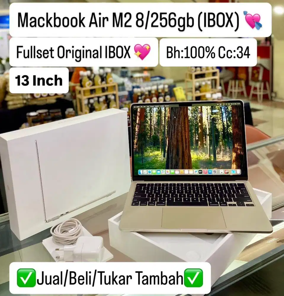 Macbook Air M2 13 inch 8/256 Gb Starlight Ibox batre 100%