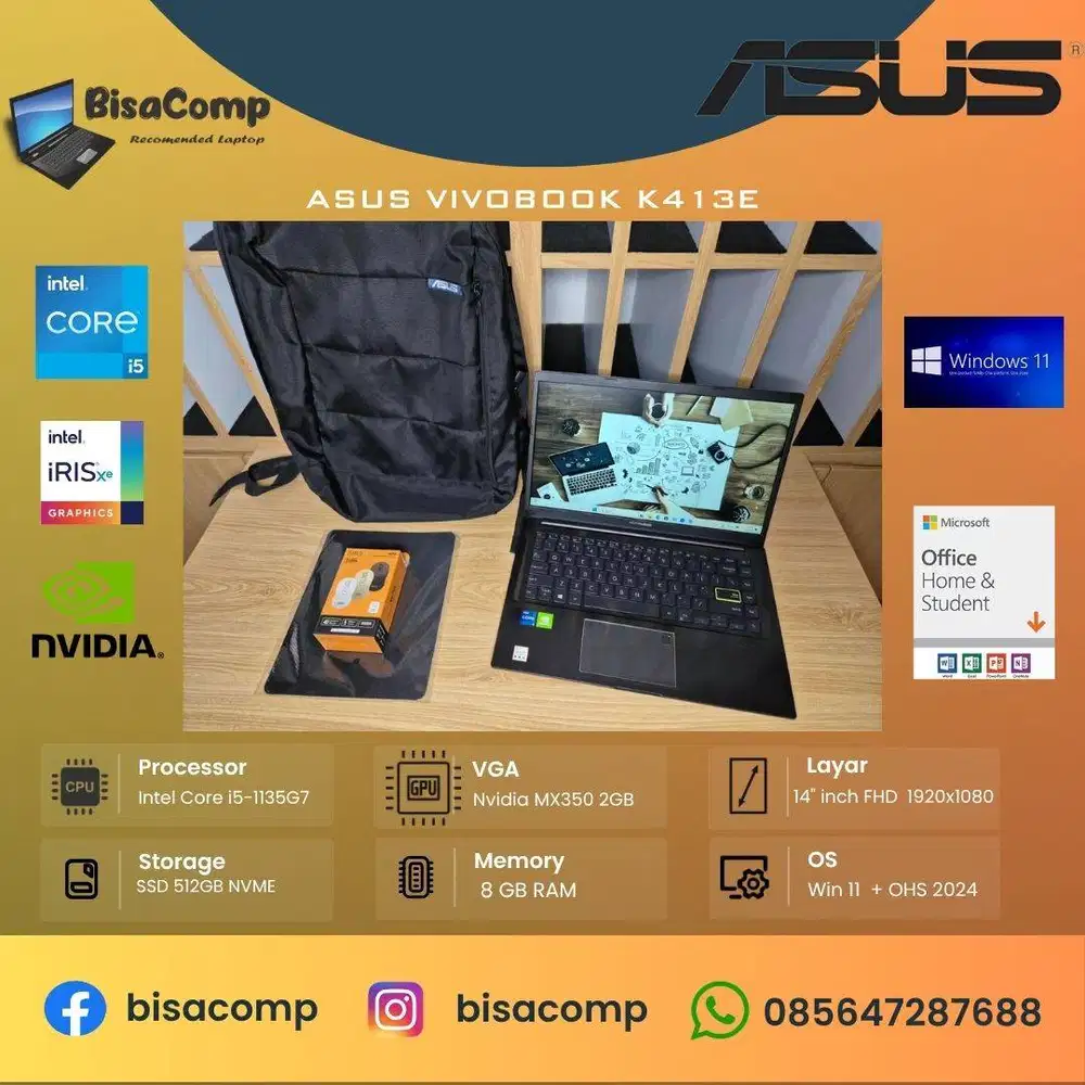 Asus Vivobook K413E Core i5 11th Gen SSD 512gb Ram 8gb 14inchFHD
